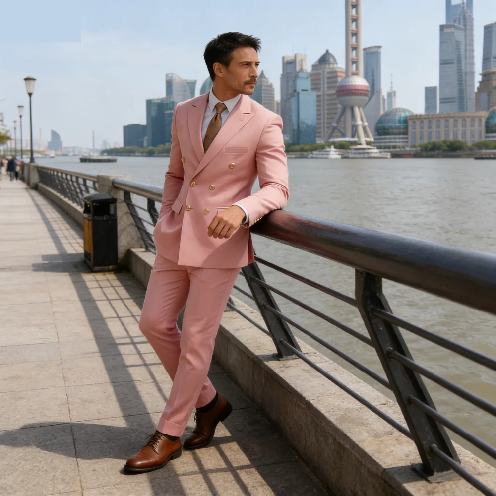 

Moda 2-Piece Men's Wedding Tuxedo Jacket Double Breasted Groomsmen Smoking Business Slim Fit Casual Clothes for Men