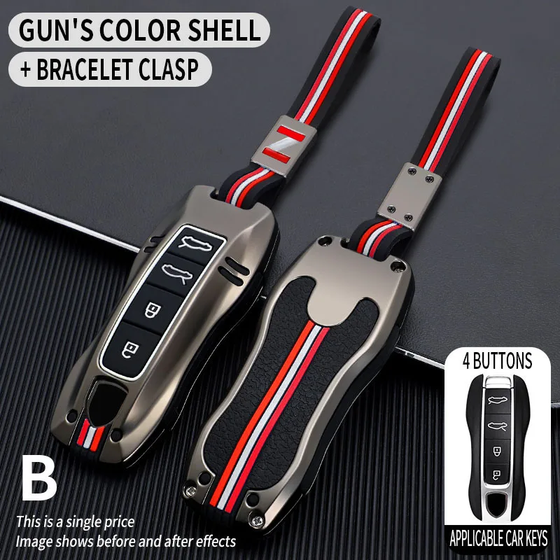 3 4 Bottons Metal Car Key Cover Fob Case Shell for Porsche Cayman Cayenne Panamera Macan 911 992 Taycan Boxster 718 Accessories
