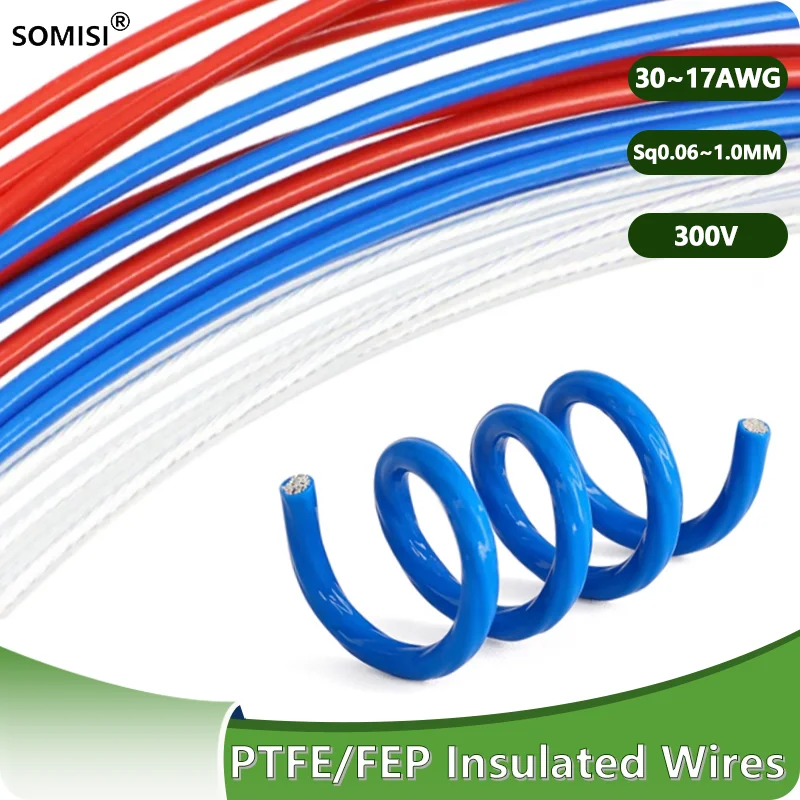 2/5/10m PTFE Wires FEP Insulated Silver Plated Copper Cord 30AWG ~ 17AWG High Purity OFC Audio Headphone Signal Cable Electrical