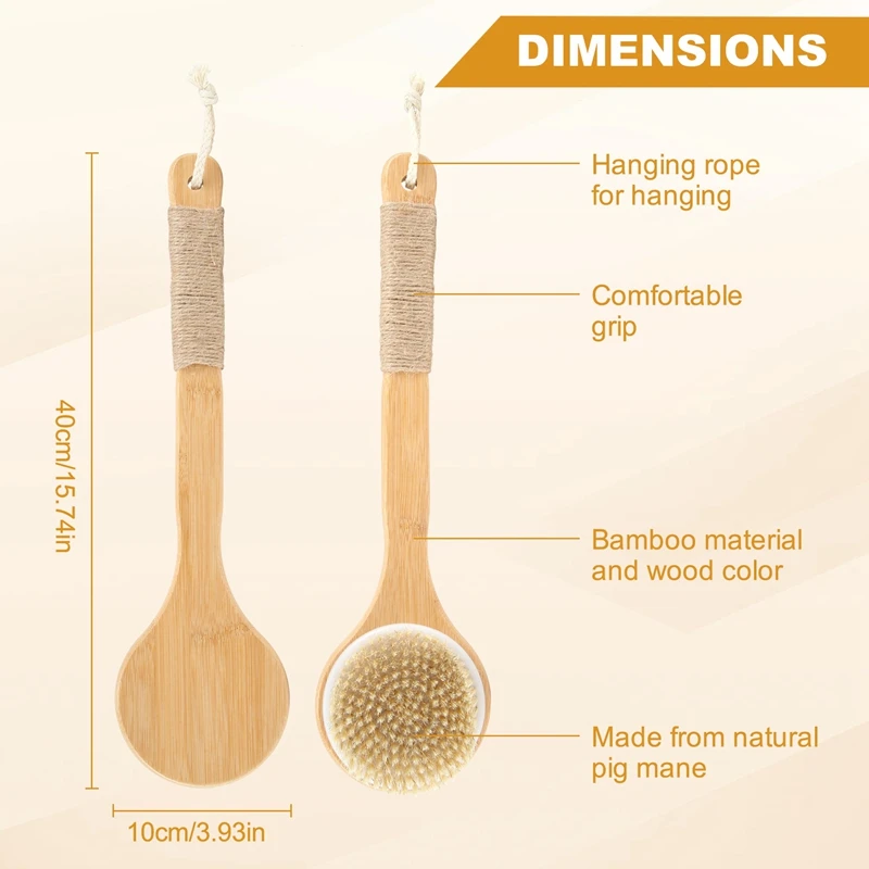 Dry Skin Body Brush Bath Exfoliating Brush Natural Bristles Back Scrubber With Long Wooden Handle For Shower, Remove Dead Skin,