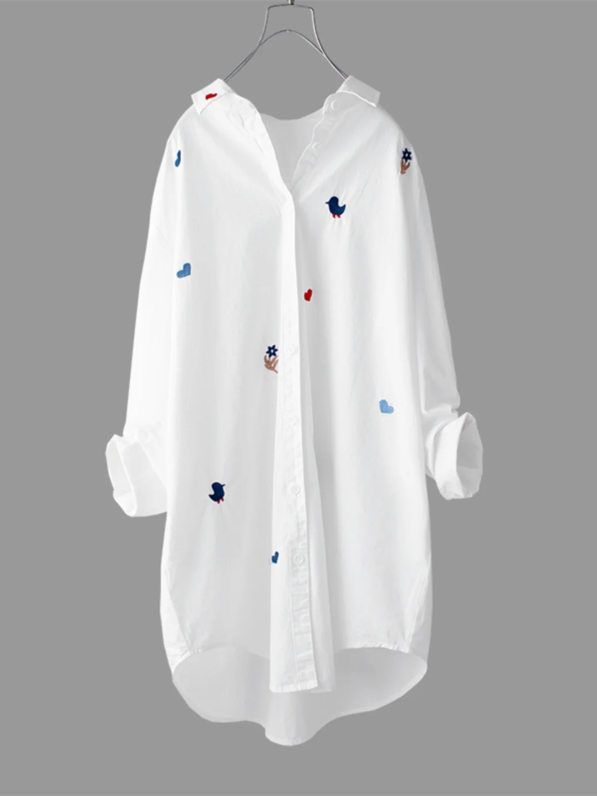 

Женская одежда свободного кроя Ele с вышивкой, белая, повседневная, модный дизайн средней длины, весна-осень, новая корейская версия