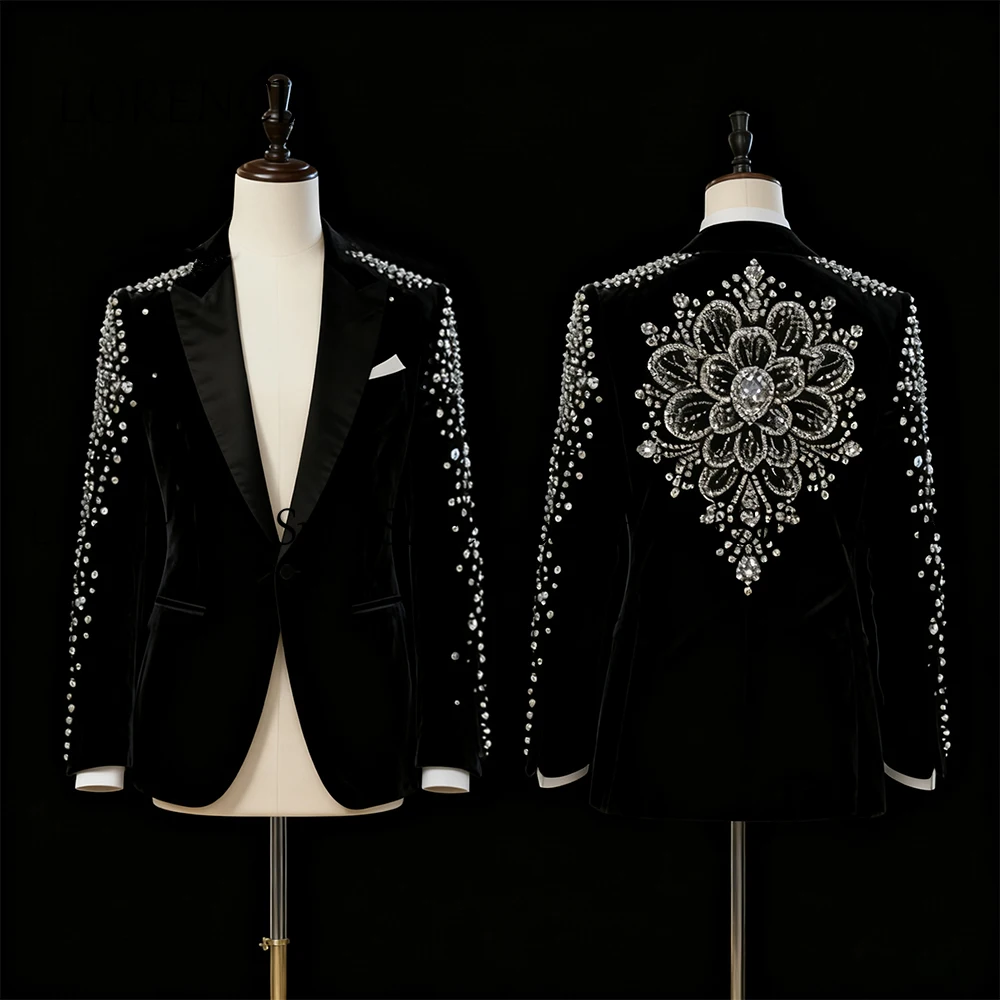 

Luxury Beading Male Suits 2 Pcs Velvet Tuxedos Set Wedding Prom Party Outfit 2025 Customized Blazer Pants traje hombre moderno