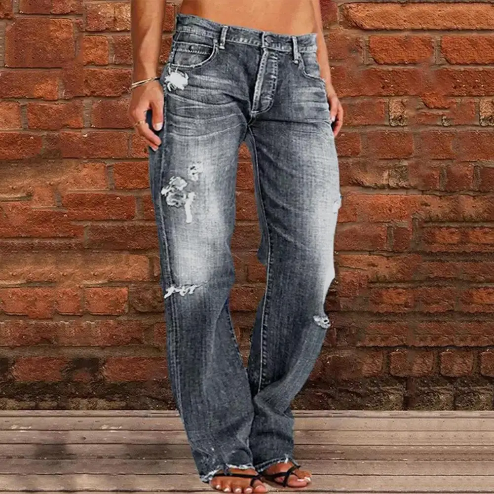 

Casual Slim Fit Jeans Stylish High Waist Women's Jeans with Ripped Details Slim Fit Straight Leg Design Multiple for Daily