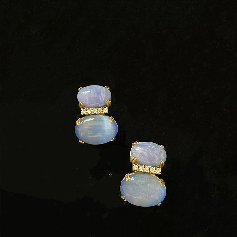 

vintage court purple natural Blue Tiger's Eye stone stud earrings women's premium retro delicate earrings