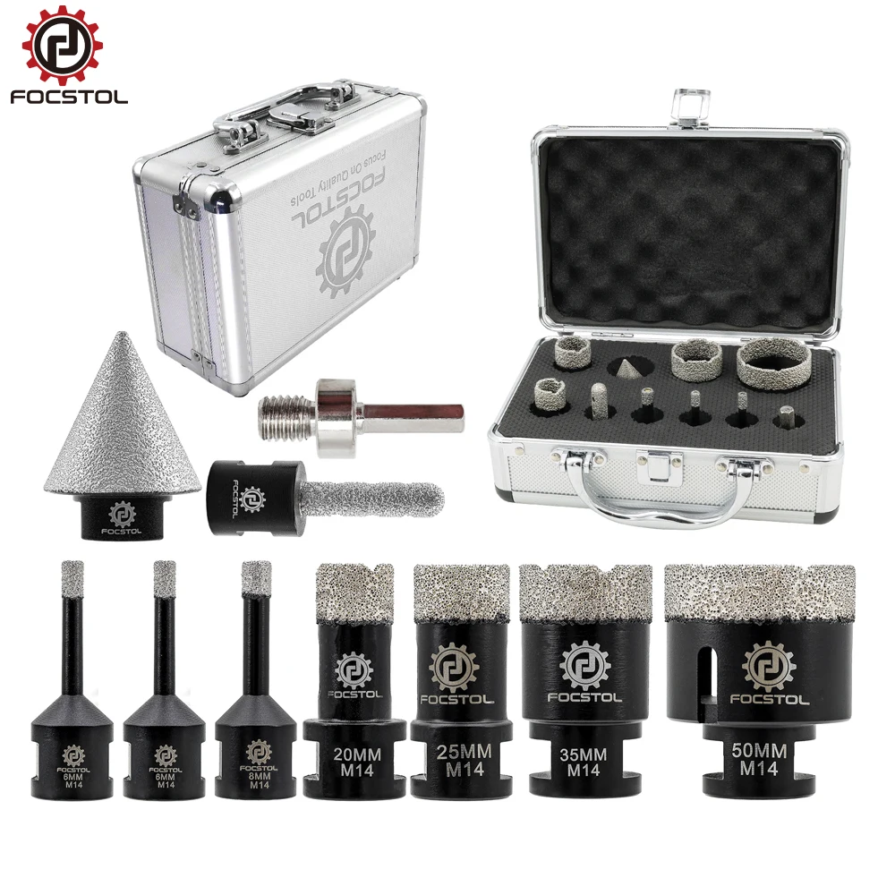 FOCSTOL Tile Diamond Drill Bit Set 10pcs Dia 6-50mm Diamond Core Bits 35mm Chamfer for Ceramic Porcelain Tile Milling Bit