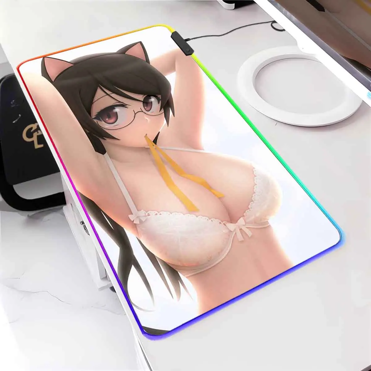 

Аниме M_Monogatari Tsubasa Hanekawa RGB коврик для мыши с подсветкой светодиодный коврик для мыши Overwatch Нескользящий фиолетовый коврик для мыши геймерский коврик для клавиатуры