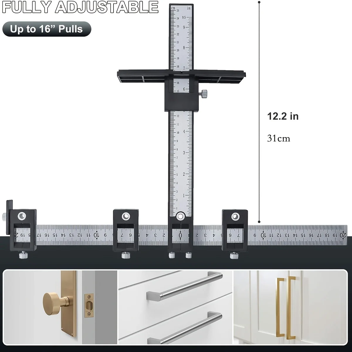 Cabinet Hardware Jig Tool - Wood Drilling Dowelling Guide for Installation of Handles Knobs on Doors and Drawer,Black