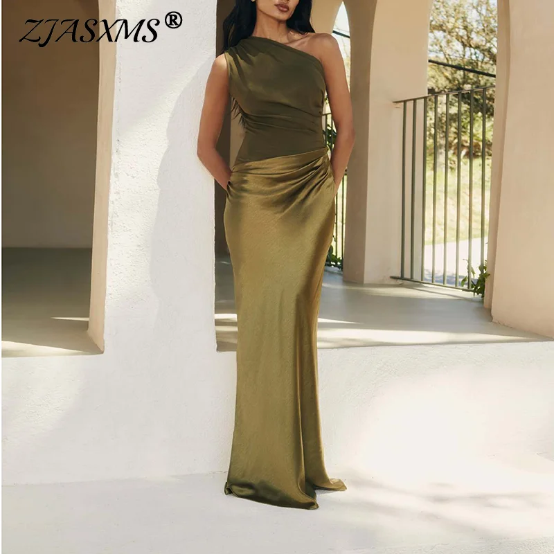 Seksowna sukienka na jedno ramię Elegancka długa sukienka damska Skew Collar Hollow Boho Dress Wiosna Lato Bez pleców Sukienka bez rękawów Party Dress