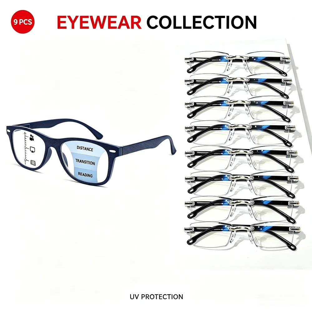 9-piece Progressive Reading Glasses, Ultra-thin Metal Hinged Half-frame Glasses in A Variety of Colors, Recommended Christmas and Halloween Gifts, Random Colors