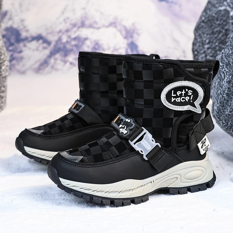 

2025 Winter Children Warm Fur Ankle Boots Kids Outdoor Casual Walking Shoes Waterproof Girls Boys Non-slip Fashion Snow Boots