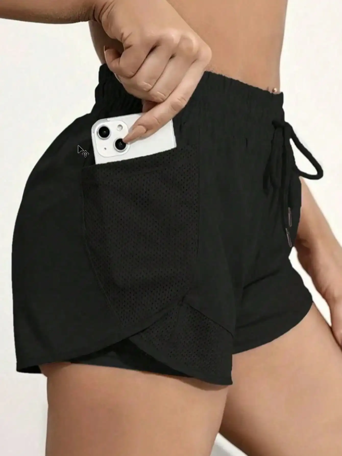 

Women's 2-In-1 Yoga Shorts, Made Of Quick-Dry Fabric With Mesh Pockets - Suitable For Casual Fitness, Gym Workouts - Ideal For S