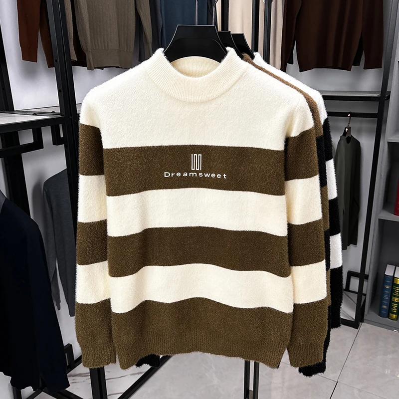 الرجال مصمم الأصلي متماسكة سترة الأمريكية كسول نمط مخطط وهمية الرقبة لينة الدافئة دافئ البلوز ملابس الخريف الشتاء عادية #4