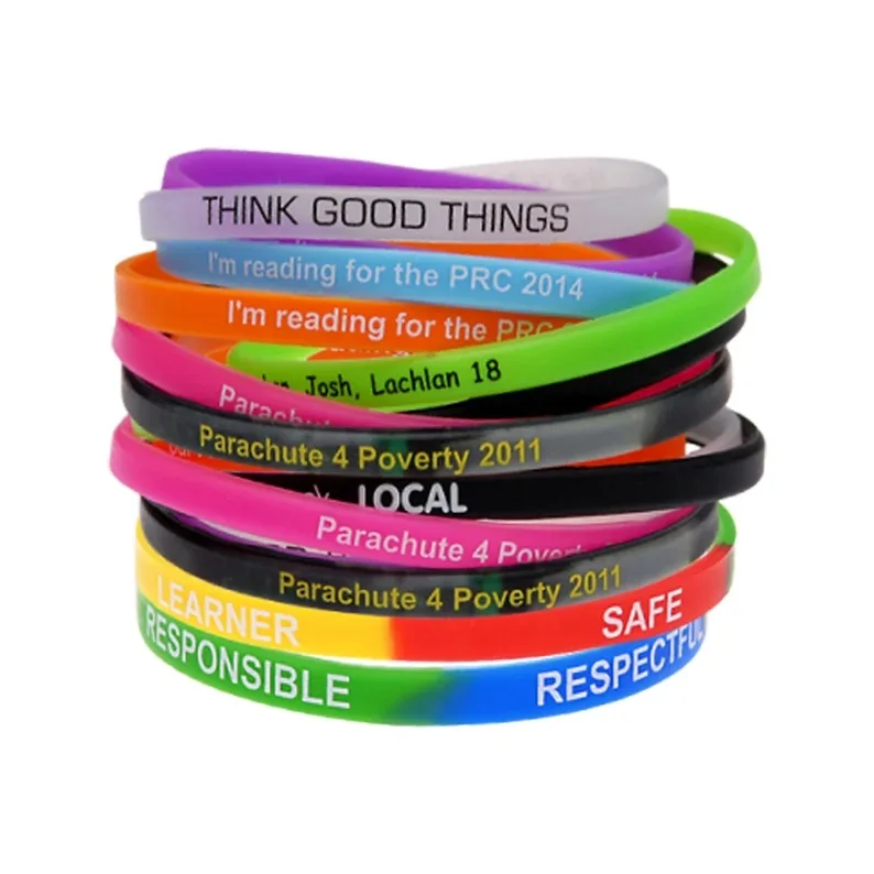 Custom Slim Silicone Bracelet for Men, Personalized Rubber Wristband, Adult Size, Maker Bulk