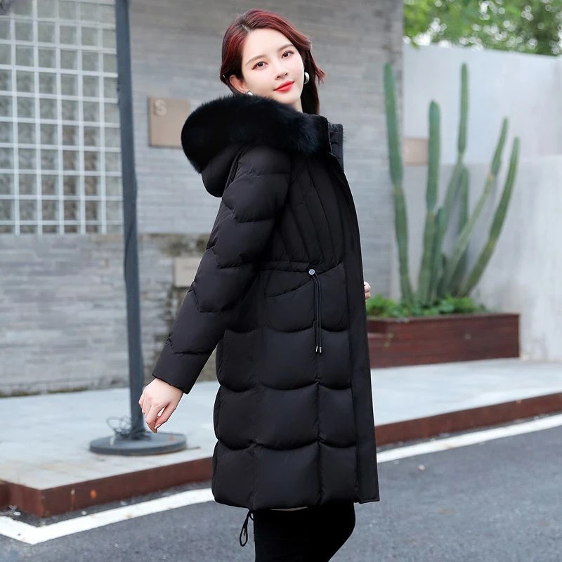 2023 New Women down Jacket Winter Coat Female Mid Length Version Fur Collar Parkas Slim Fit Hooded Fashionable Warm Outcoat