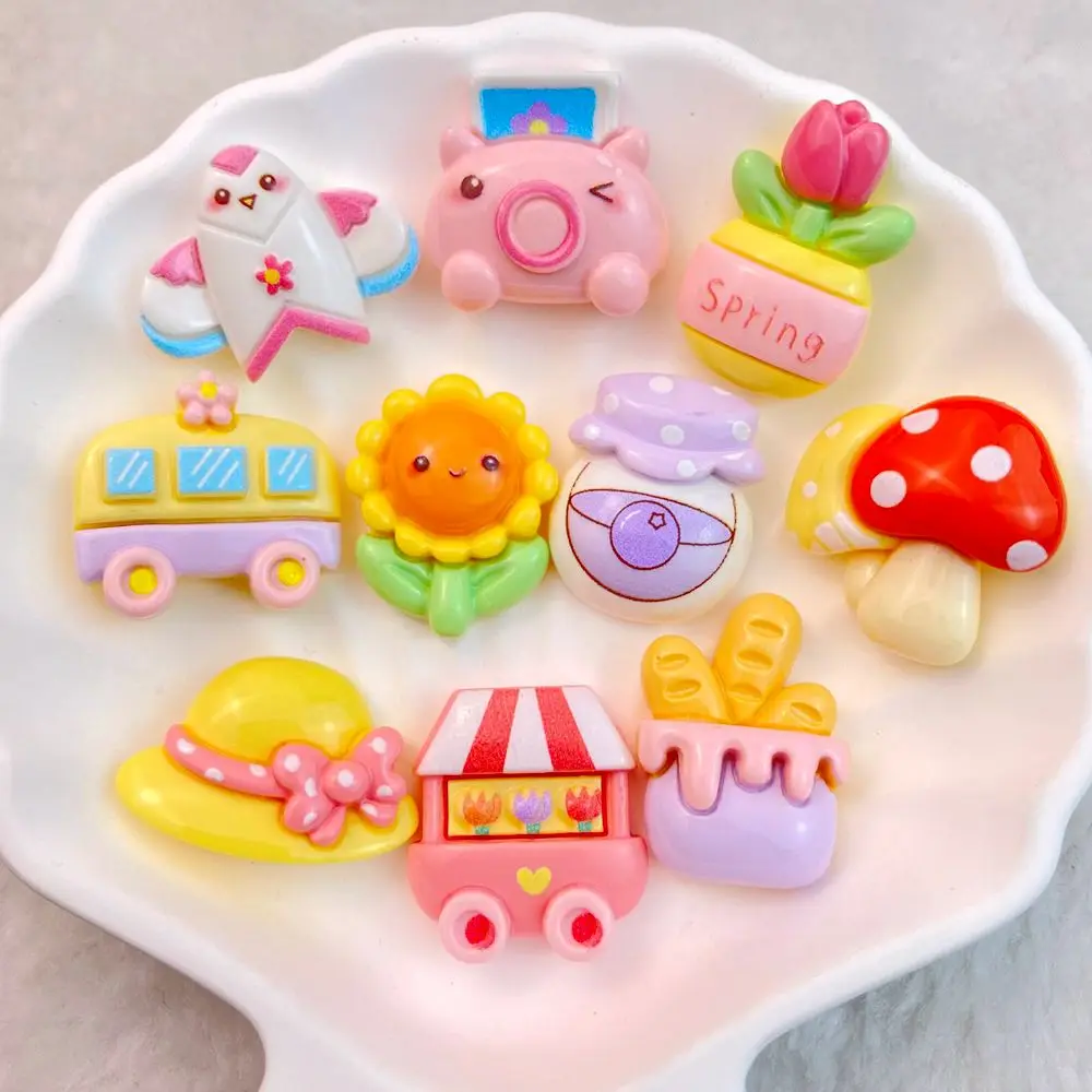 10 Pcs New Cute Kite Hat Mushroom Dining Car Series Flat Back Resin Scrapbooking DIY Jewelry Hairpin Craft Decoration Accessorie