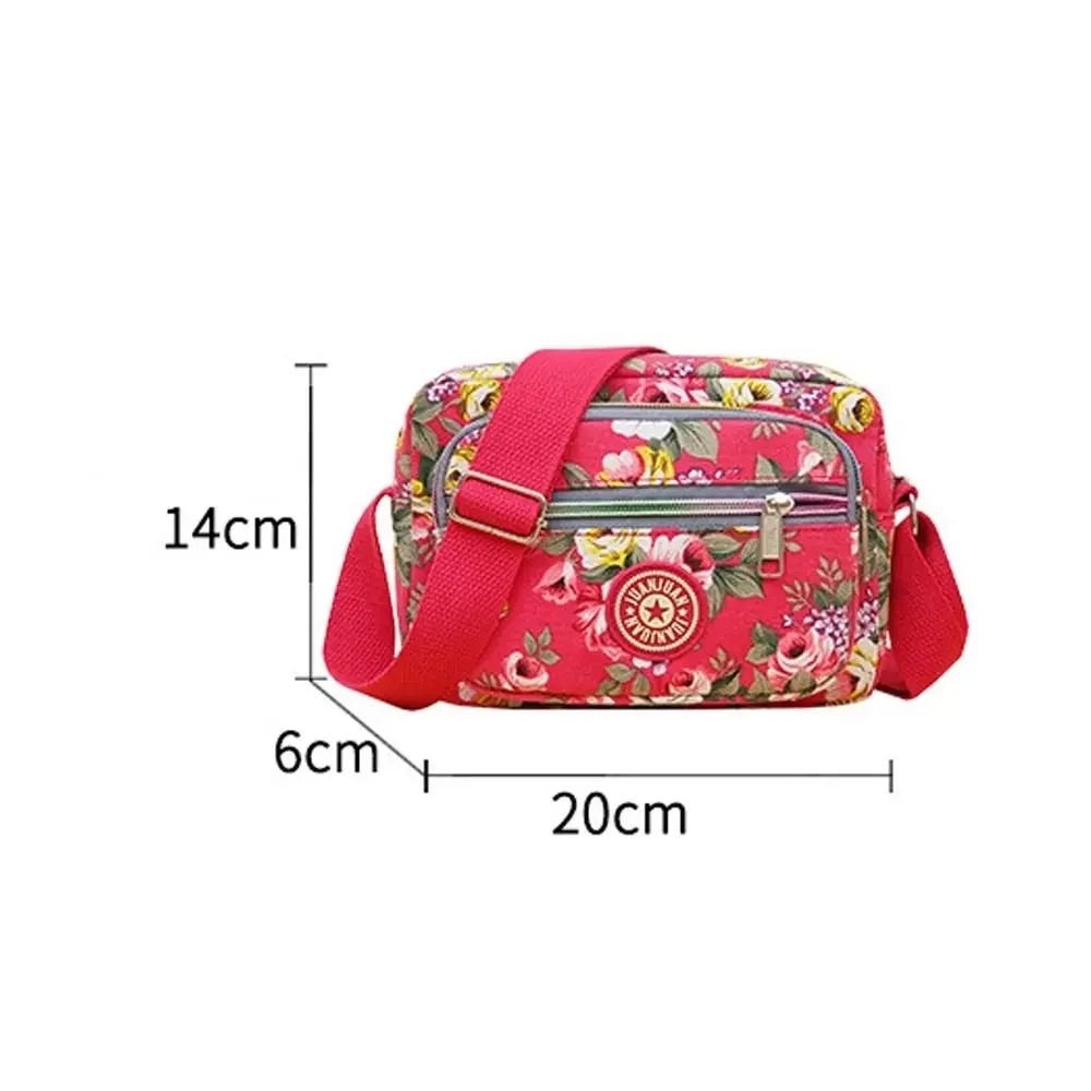 Bolso de mano con estampado Floral de múltiples capas para mujer, bolsos cruzados de flores Vintage, bolso de hombro de nailon Retro informal