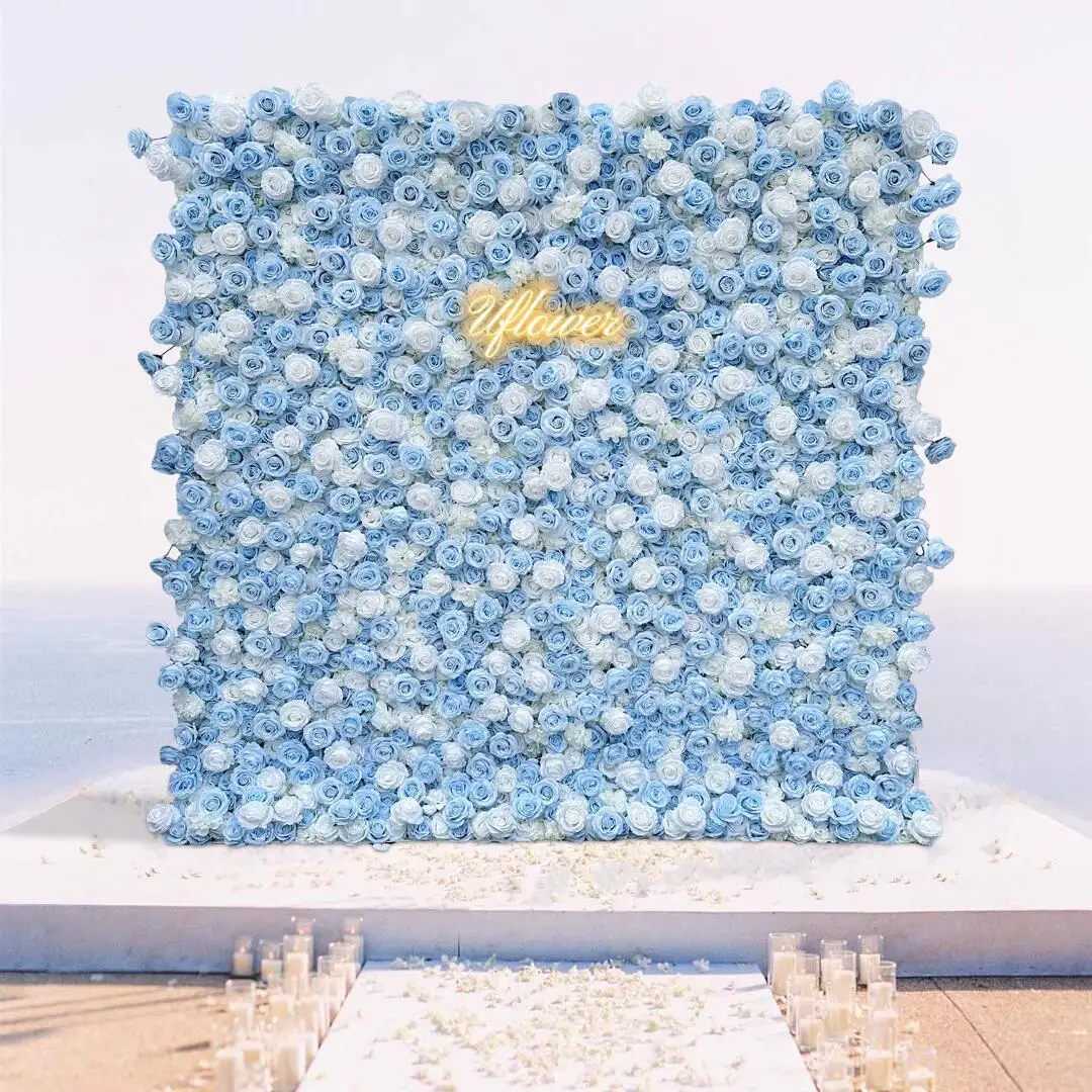 

Uflower Wedding Blue White Rose 5D Artificial Flower Wall Floral Arch Row Backdrop Event Party Props Flower Floral Arrangement