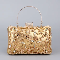 Hollow Out Style Women Evening  Bags Rhinestones Metal Luxury New Design Day Clutch Rhinestones Shoulder Party Purse