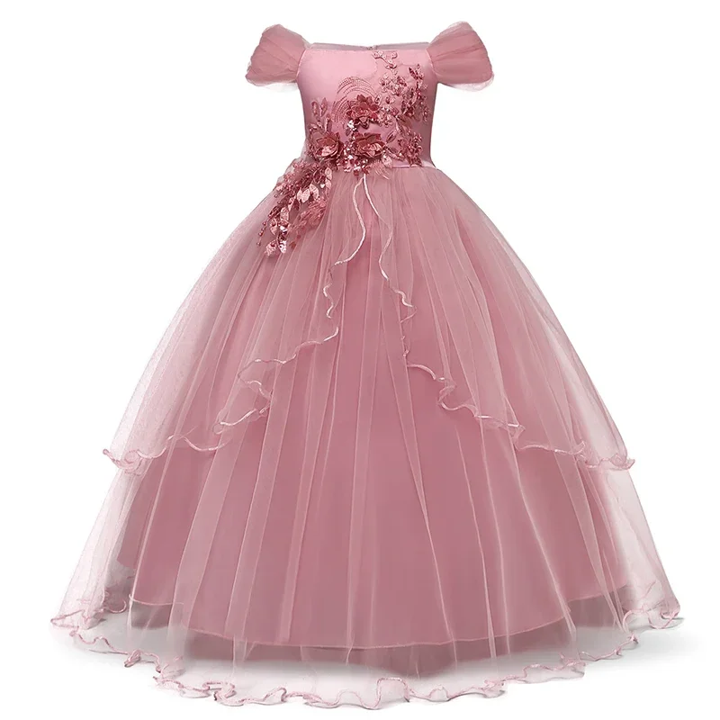 Kids Wedding Dresses for Girls Elegant Flower Princess Long Gown Teen Girls Birthday Dress Vestidos Infantil Size 6 12 14 Years