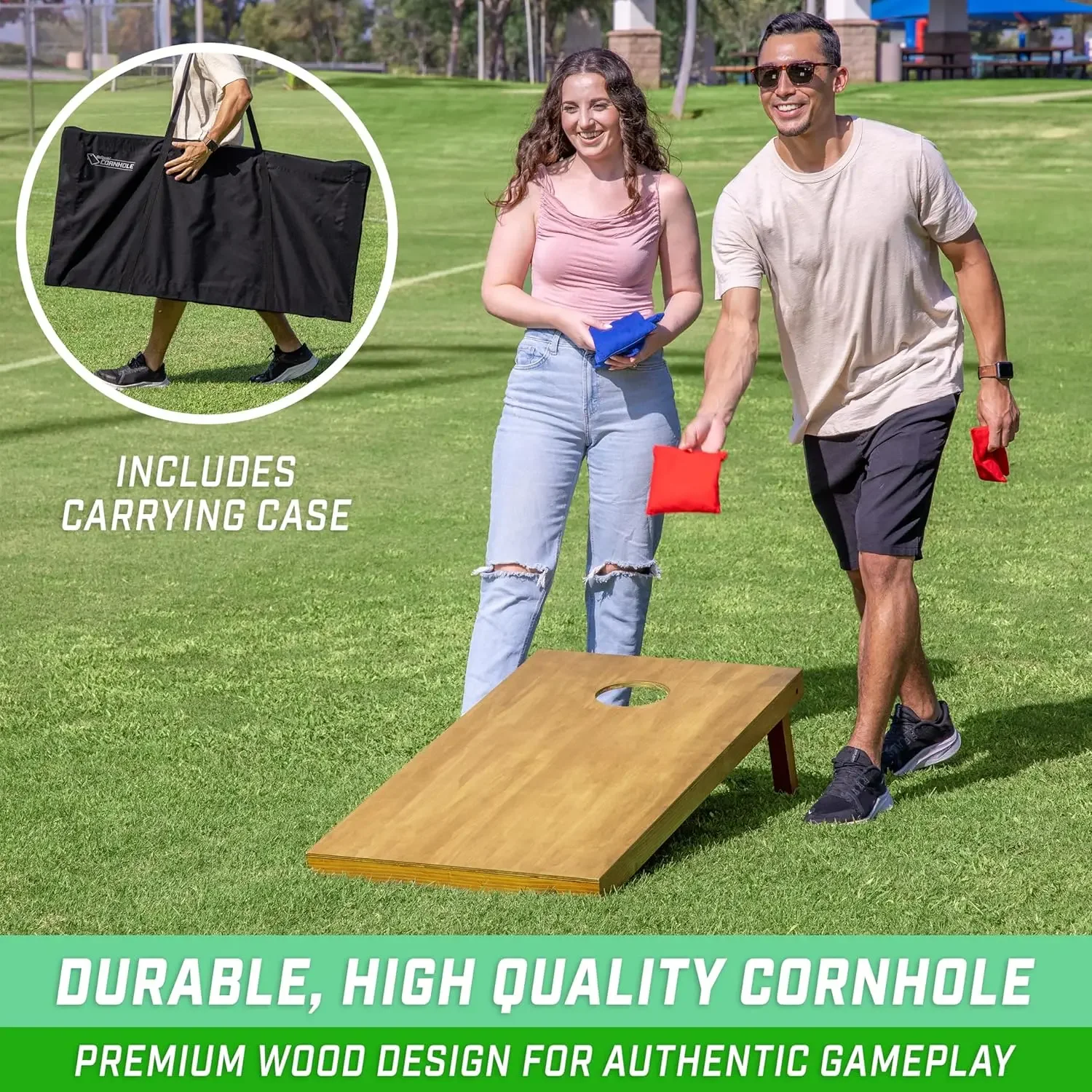 Набор деревянных досок Cornhole размером 4 x 2 фута — включает чехол для переноски — полный размер регулирования, погремушка Toss Bo