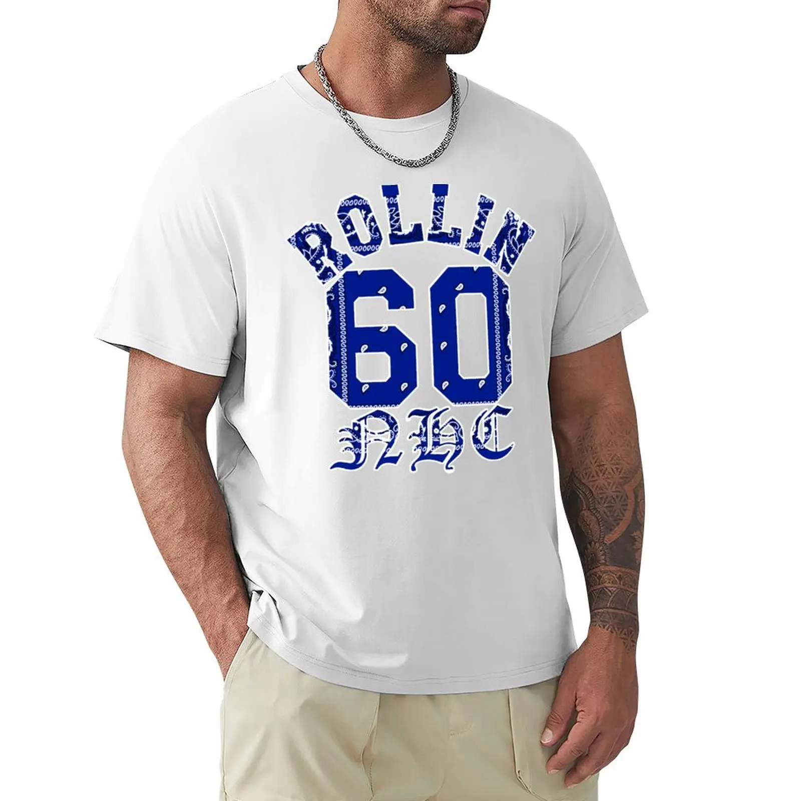 Rollin 60 NHC Neighborhood Crips Blue Bandana T-Shirt Personalized 
