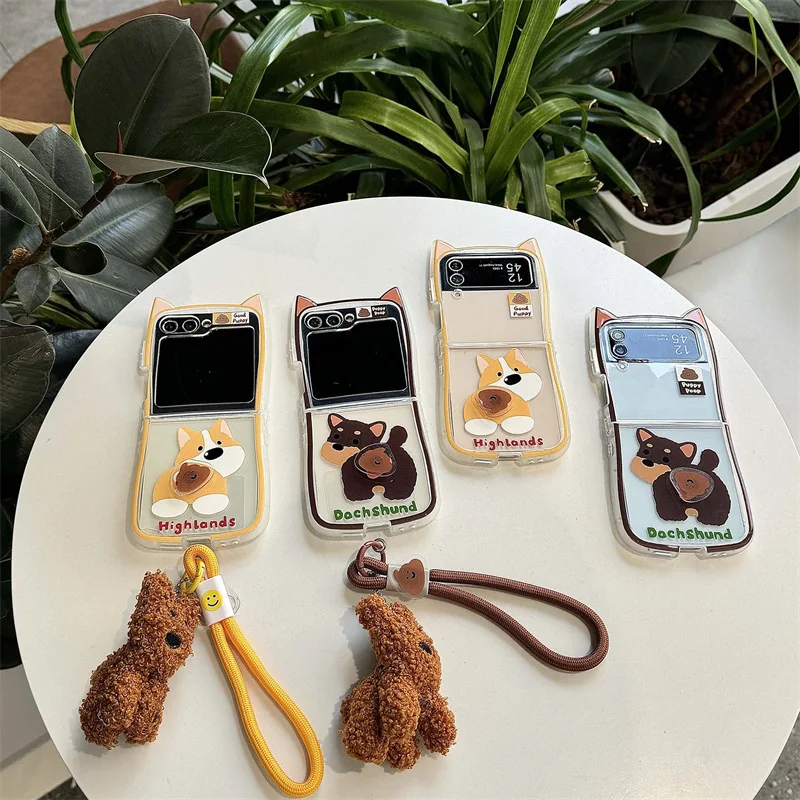 

Funny Cute Dog Phone Case for Samsung Galaxy Z Flip 6 5 4 3 Protective Back Cover for ZFlip4 ZFlip5 ZFlip6 Case Shell