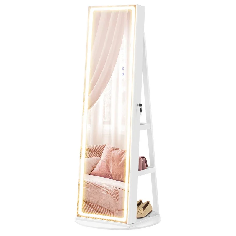 

household vertical smart storage, rotating and mobile storage, full body makeup jewelry cabinet floor-to-ceiling fitting mirror