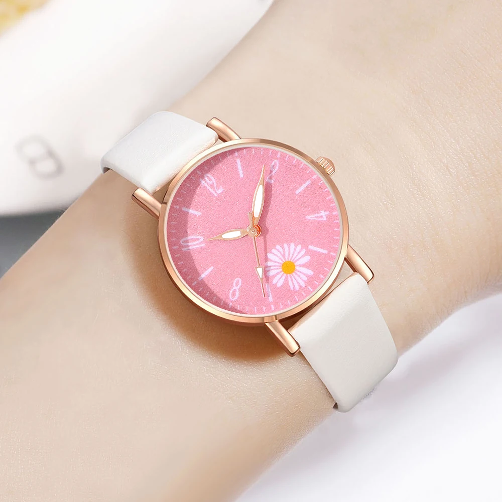 1Pcs Minimalist Style Flower Element Dial Watch For Couples Casual Fashion Quartz Watch Is The Perfect Gift For Her