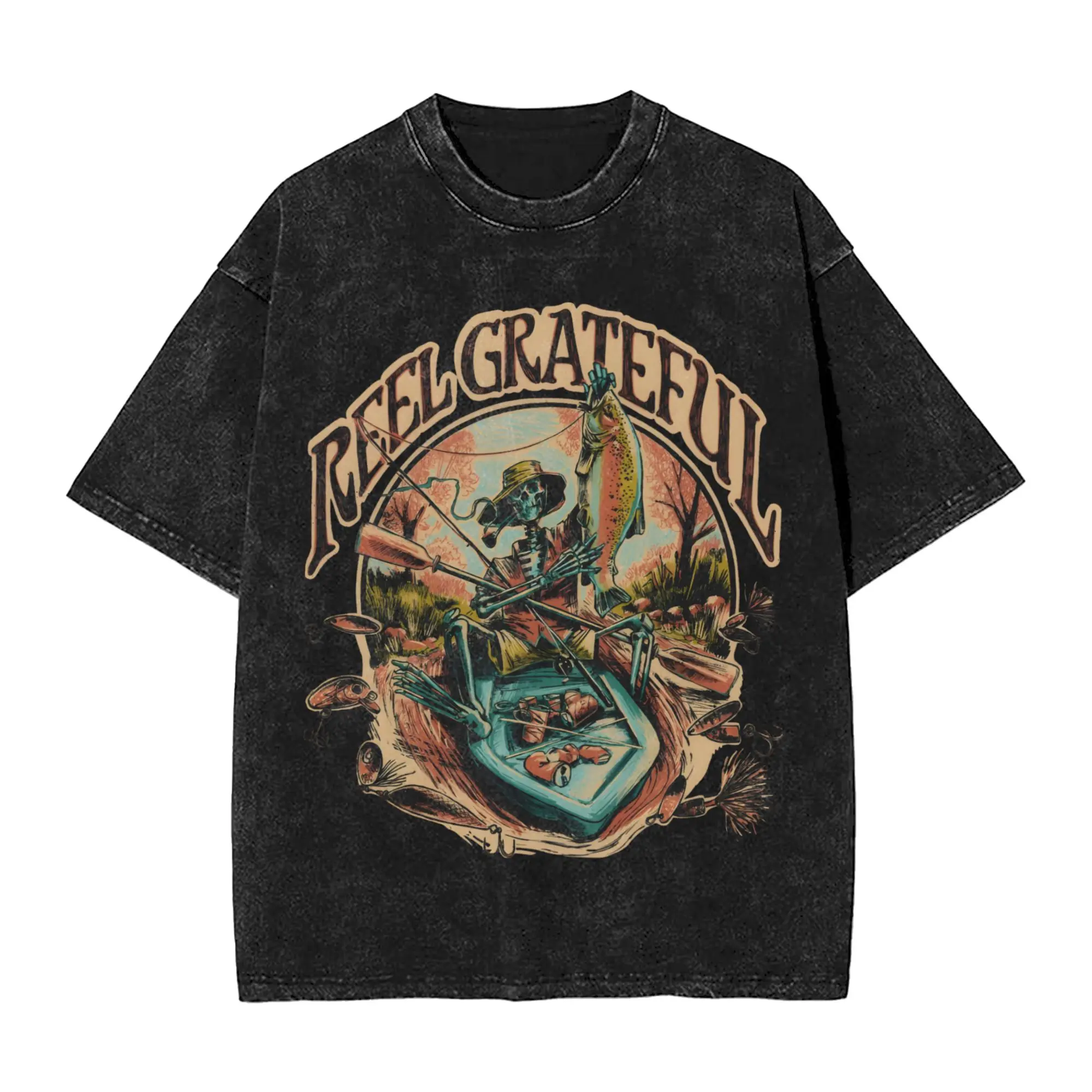 Reel Grateful Kayak Fishing  T-Shirt Summer  Aesthetic T-Shirts Cotton Harajuku Tee Shirt For Man Short Sleeves Design Tees