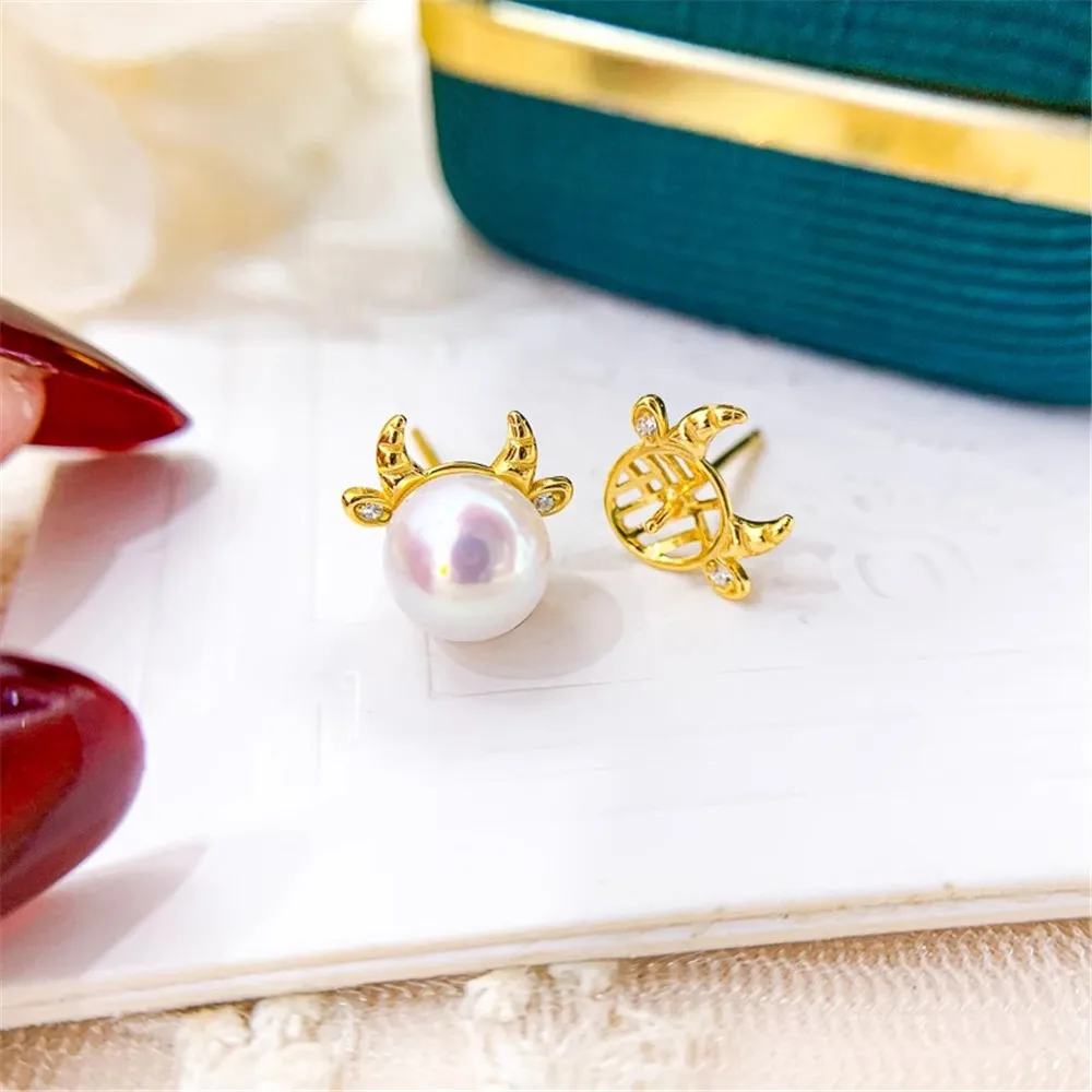 

DIY Pearl Gadgets S925 Sterling Silver Stud Earrings Gold Silver Earrings Fit 6-8mm Round Flat E063