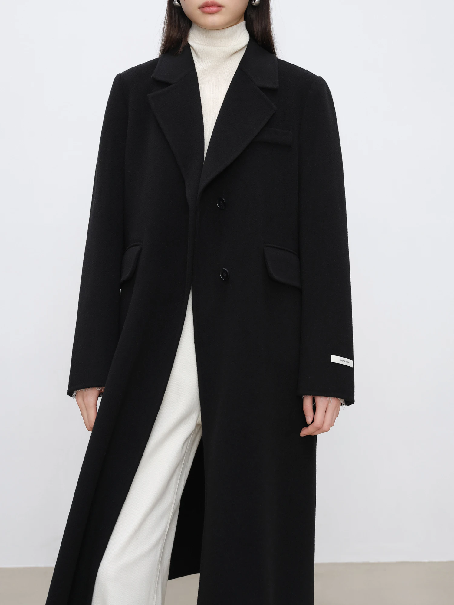 ZIQIAO Petite Size Black Shoulder Cashmere Woolen Coat for Women 2024 Winter Clothing New High-end Coat Casual Loose 24ZQ94315