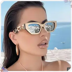 Classic Men's Anti-Glare Sunglasses Metal Chain Chunky Frame Retro Cat Eye Glasses New Trend Stamping Process Driving Sunglasses