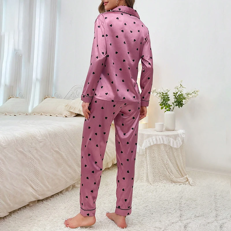 Womens Silk Satin Pajamas Loungewear Two-piece Sleepwear Women's Long Sleeve Soft Button-Down Pj Set Pijama