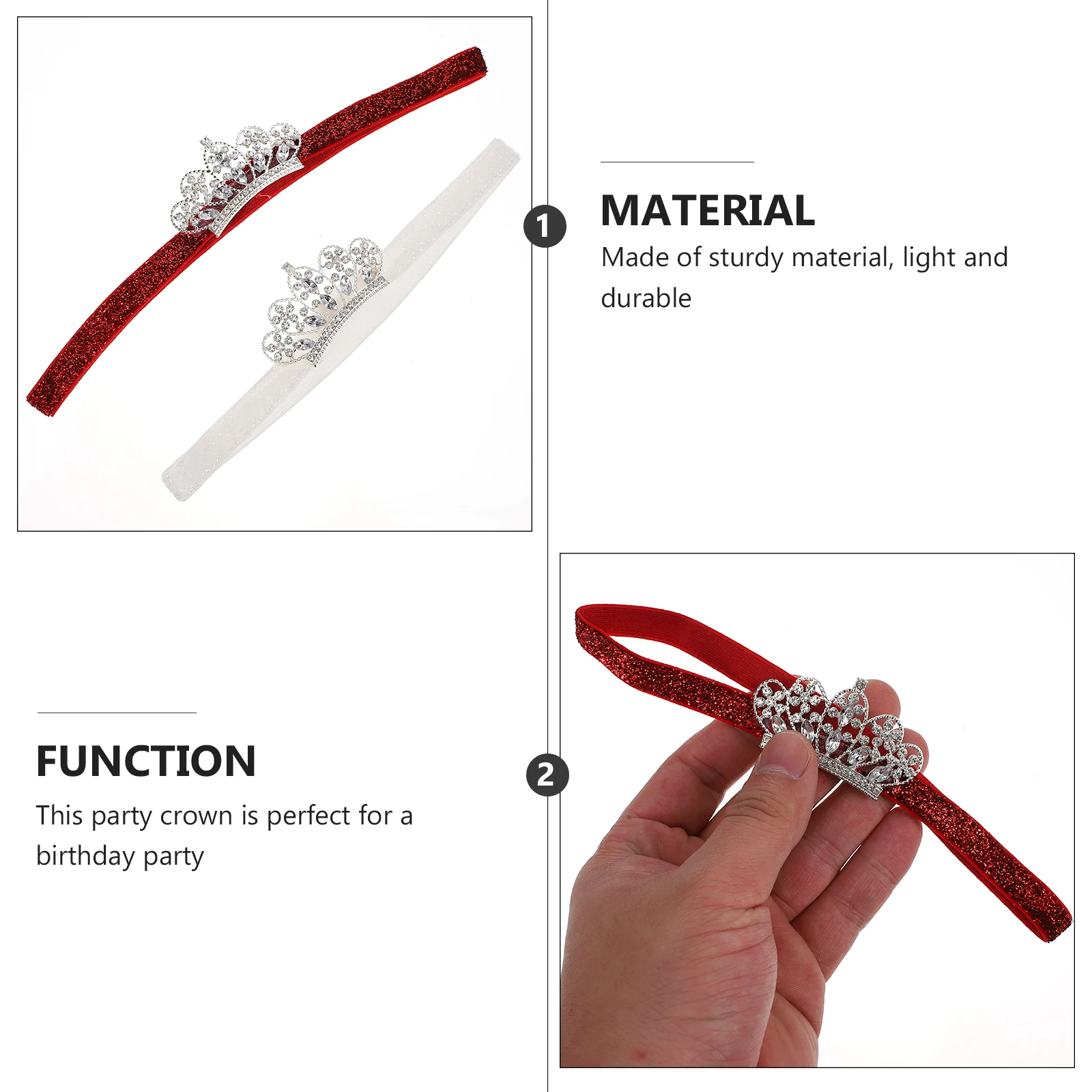 2 Pcs Crystal 's Crown Hair Accessories Headband Non-woven Fabric Hairband