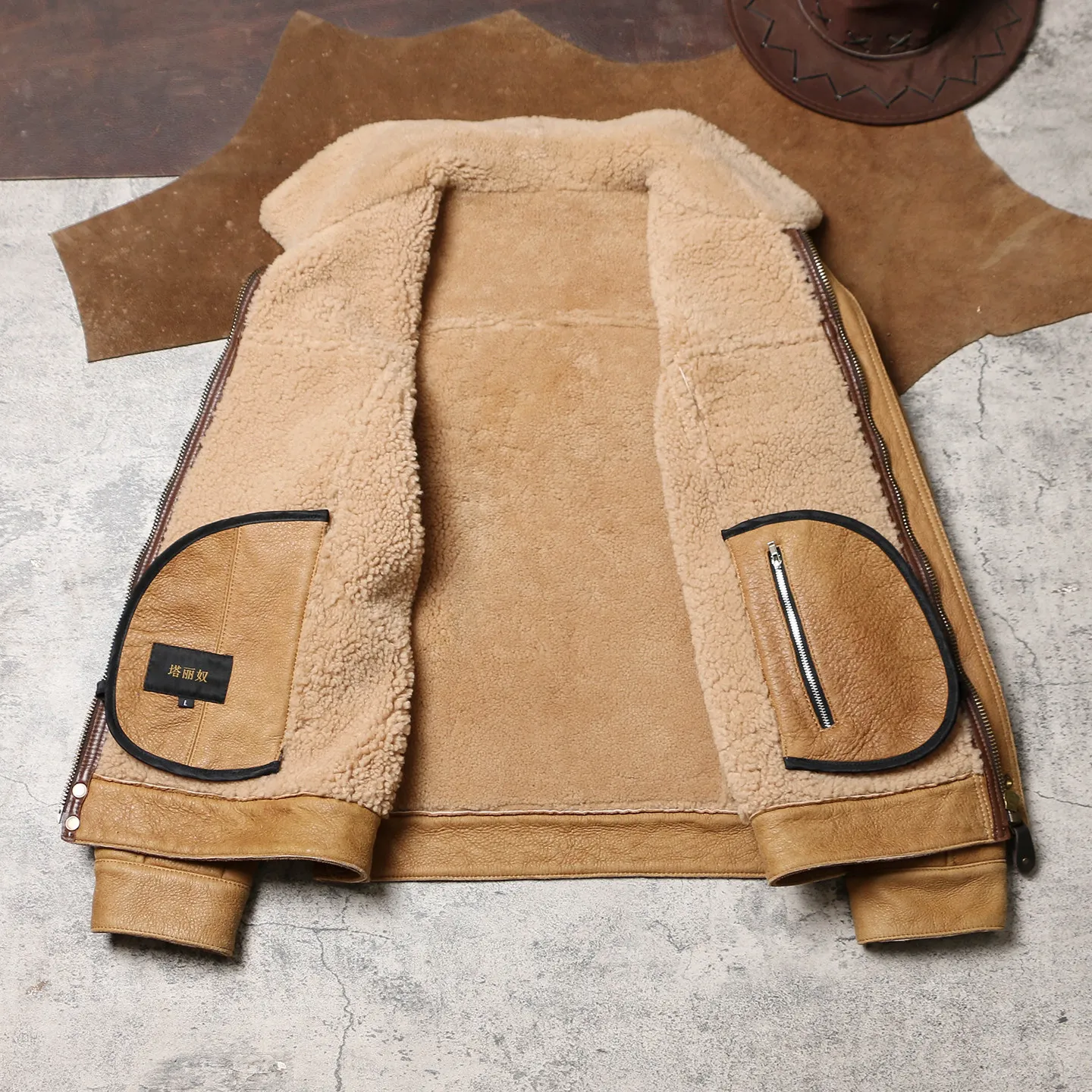 Tailor Brando Authentic Sheep Shearling Men's Winter Warm Vintage Distressed Genuine Leather Jacket