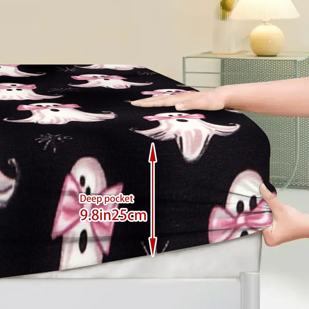 1pc Halloween Fitted Sheet Lovely Ghost 3D Print 100% Polyester Cover Breathable Bedding Set Home Decor without Pillowcases