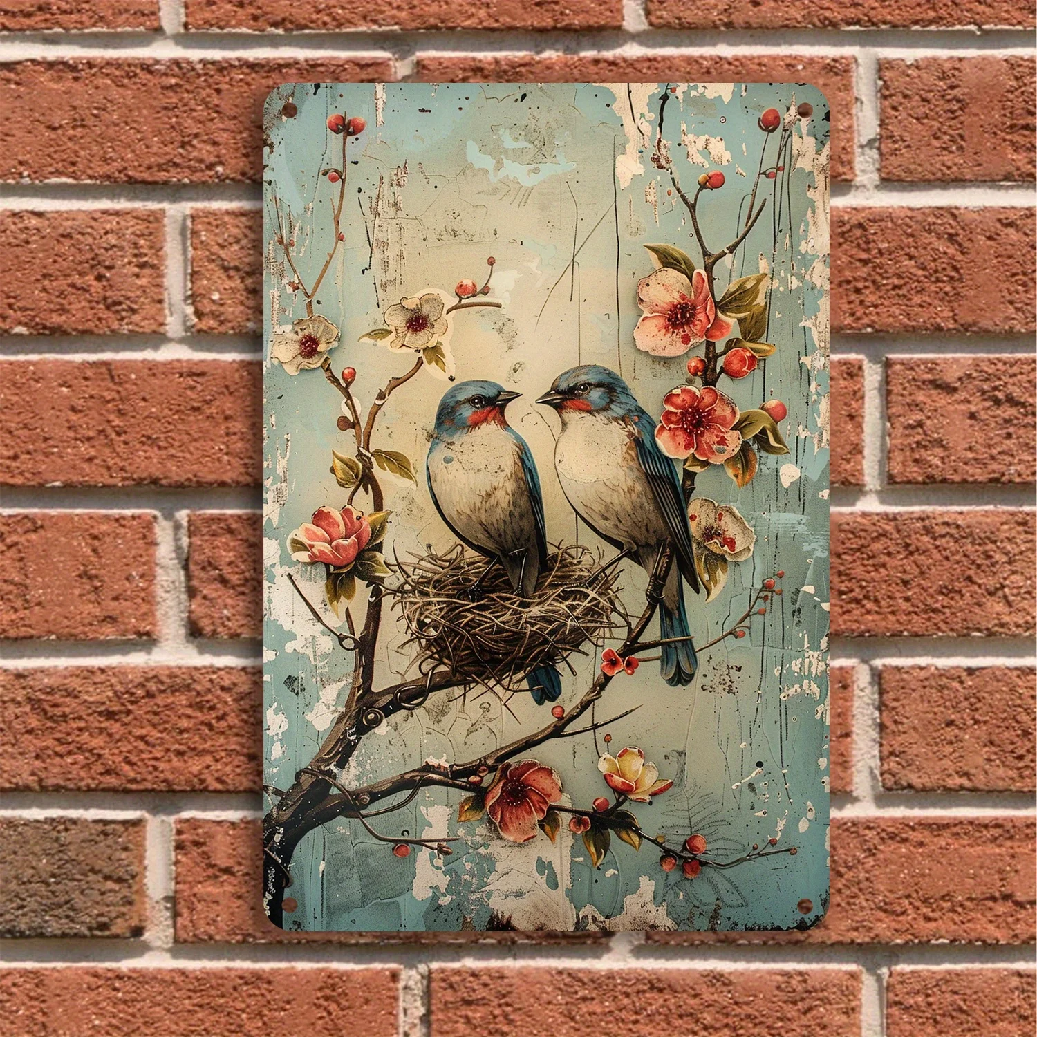 1 Stück 8 x 12 Zoll/20 x 30 cm süßes Aquarell-Vogel-Metallkunst-Schild, Vintage-Wandschild, perfekt für Universitäten, Badezimme