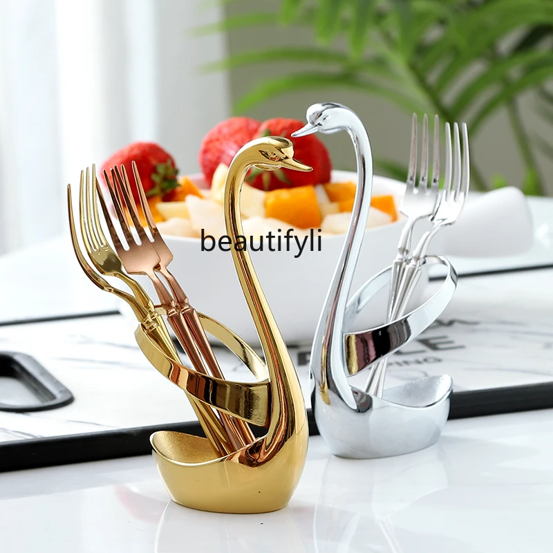 

yj Fork Fruit Fork Set Stainless Steel Creative Household Gold Dessert Fork