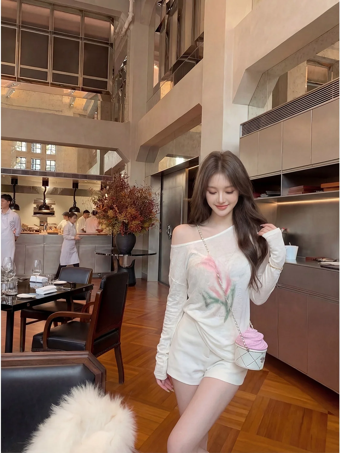 White Shoulder Bared Sun Protection Shirt Women's Summer Thin Long Sleeve Korean Style Sweet And Spicy Loose Slimming T-shirt...
