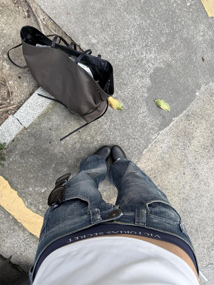 سراويل جينز نسائية مستقيمة فضفاضة ذات خصر منخفض مغسولة من American Retro سراويل جينز عصرية للشتاء في الشارع #4