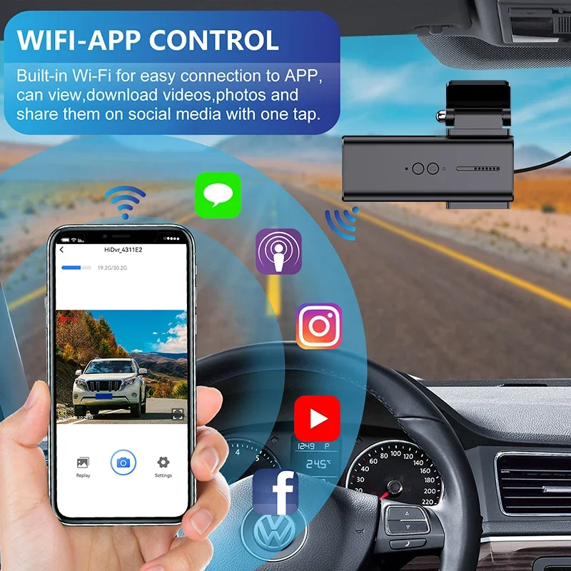 الترا HD 2K واي فاي داش كام IMX323 APP التحكم 24H مراقبة مواقف السيارات للرؤية الليلية الاصطدام الاستشعار سيارة القيادة مسجل فيديو DVR