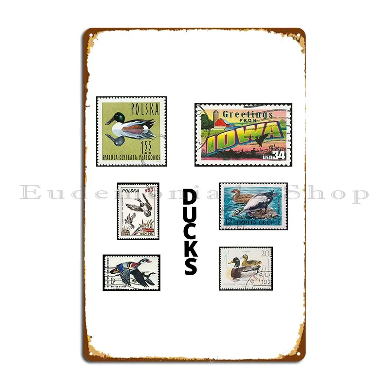 Vintage Duck Stamp Postage Hunting Sticker Pack Passport Adventure Travel Metal Signs Designing Wall Plaque Tin Sign Poster