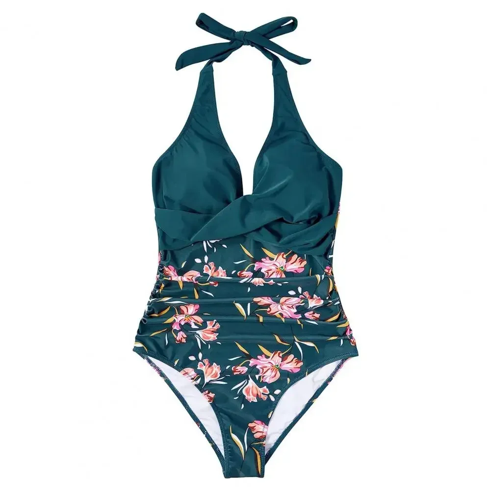 ผู้หญิง Monokini One-piece ชุดว่ายน้ํา Patchwork สี Backless Tummy ควบคุมเอวสูงชุดว่ายน้ํา Lady Beachwear