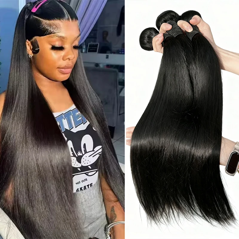 30インチ、40インチのボーンストレート人毛束、100%ブラジル産未加工14A、3～4ピースの原毛ダブル束ウィーブエクステ