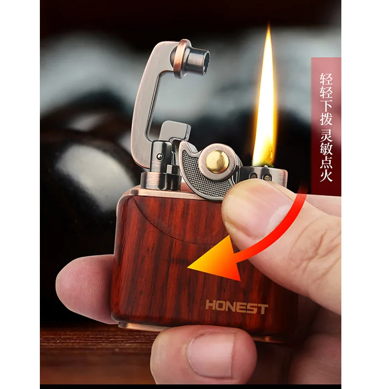 New Wooden Kerosene Rocker Lighter Retro Nostalgic Creative Personality Wood Grain Lighter Men\'s Gift Cigarette Accessories