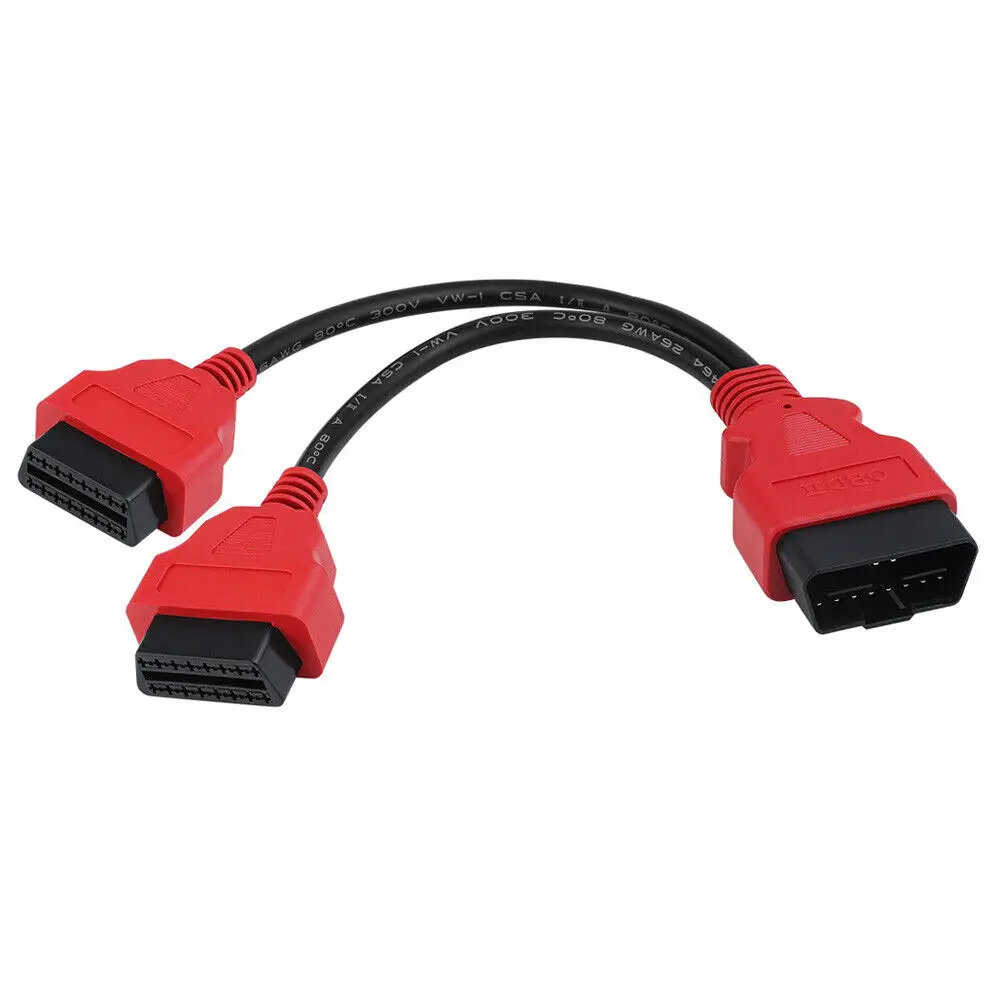 

30cm ODB2 ODB II Splitter Extension Y J1962 16 Pin Male to Dual Female Cable Red