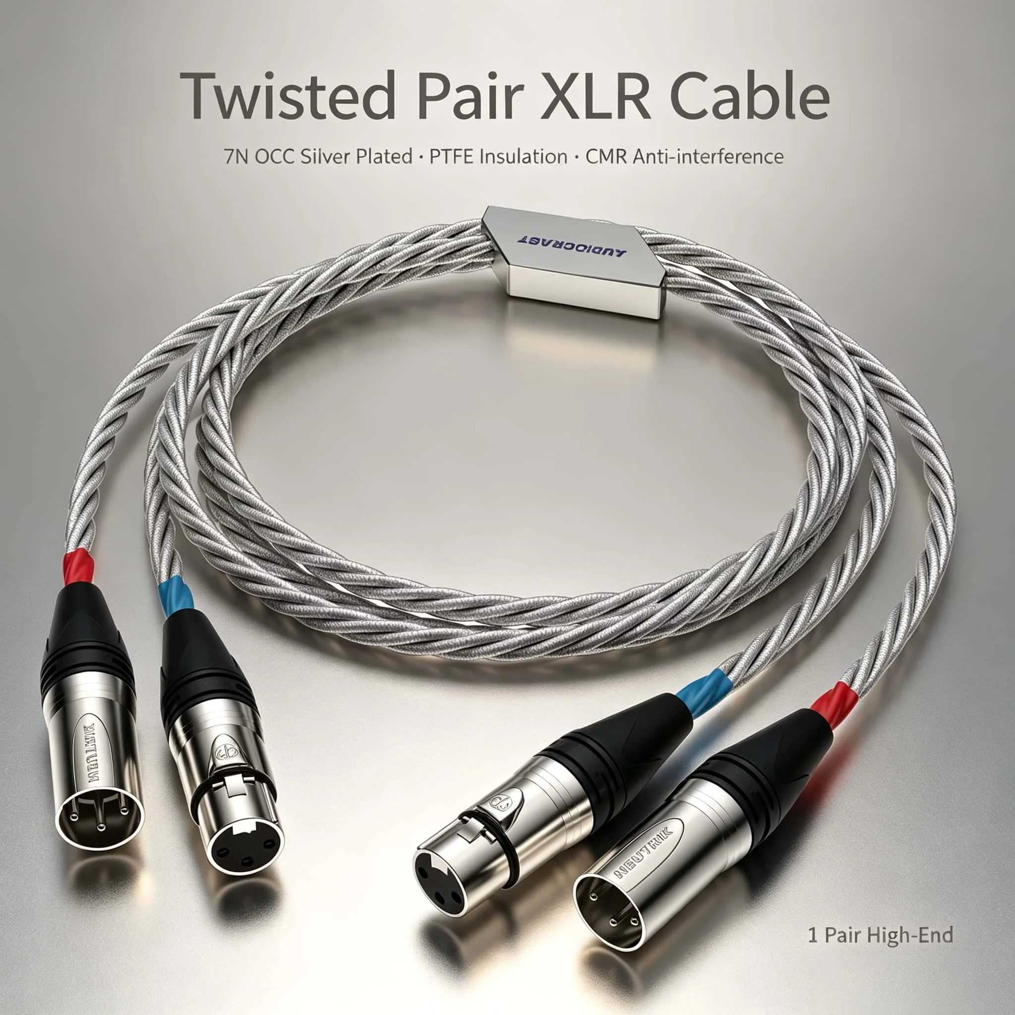 7N OCC Silver Plated XLR Balanced Cable 1 Pair Neutrik 3 Pin Male to Male Audio Interconnect for DAC Amp Studio Monitor