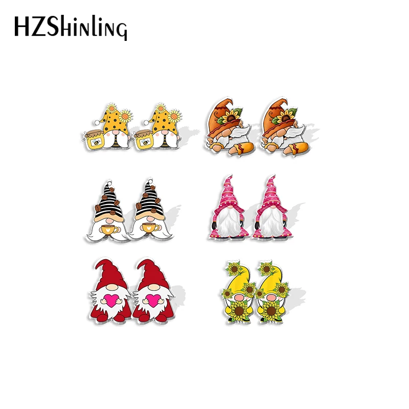 2022 Lucky Gnome Dwarf Sunflower Pattern Cartoon Acrylic Stud Earrings Resin Epoxy Ear Jewelry Earrings for Women