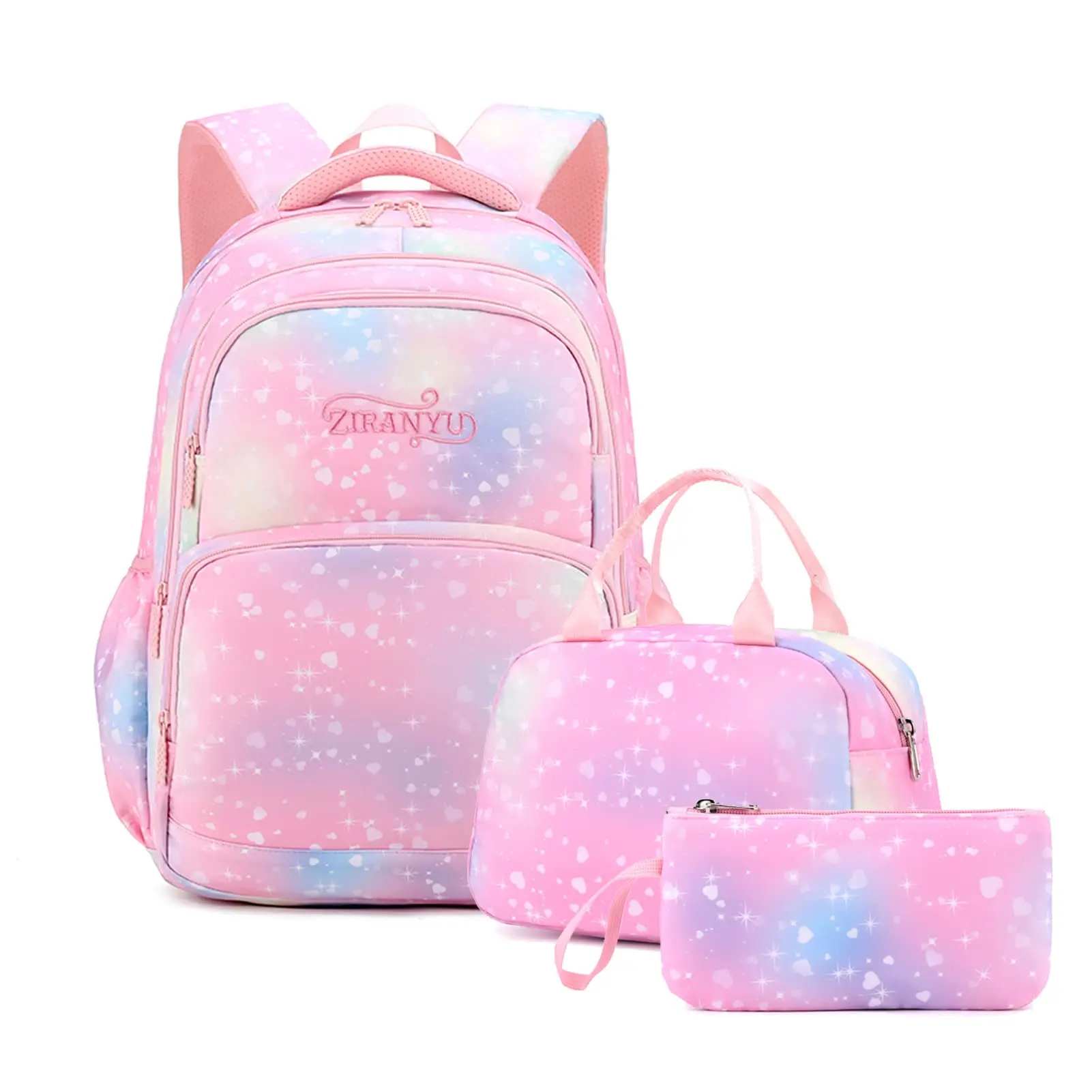 

School Backpack Girls 3 Pieces with Lunch Bag Pencil Case 22 Litre Breathable School Bag Teenager Girls for 3-9 Grades Backpack