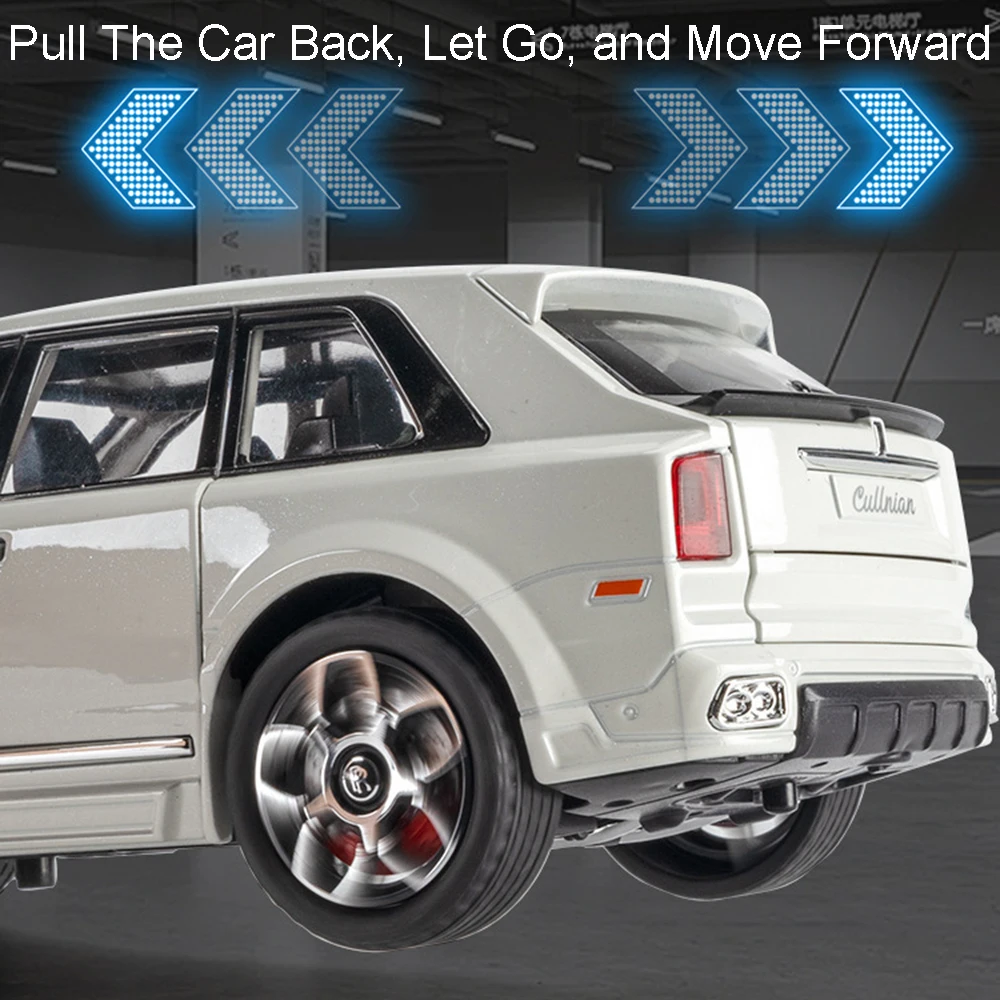 รถโมเดล Rolls-Royce Cullinan BB ขนาด 1:20 ของเล่นรถโลหะผสมแบบหล่อขึ้นรูป มีเสียง มีไฟ ประตูเปิดได้ แบบดึงหลัง ของตกแต่งบ้าน